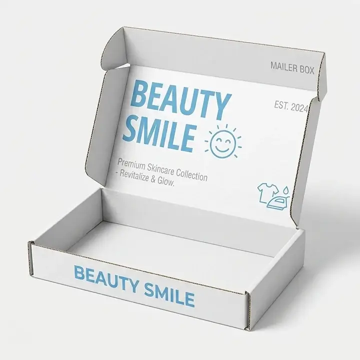 Bleached white board mailer box with a clean white finish and custom printing