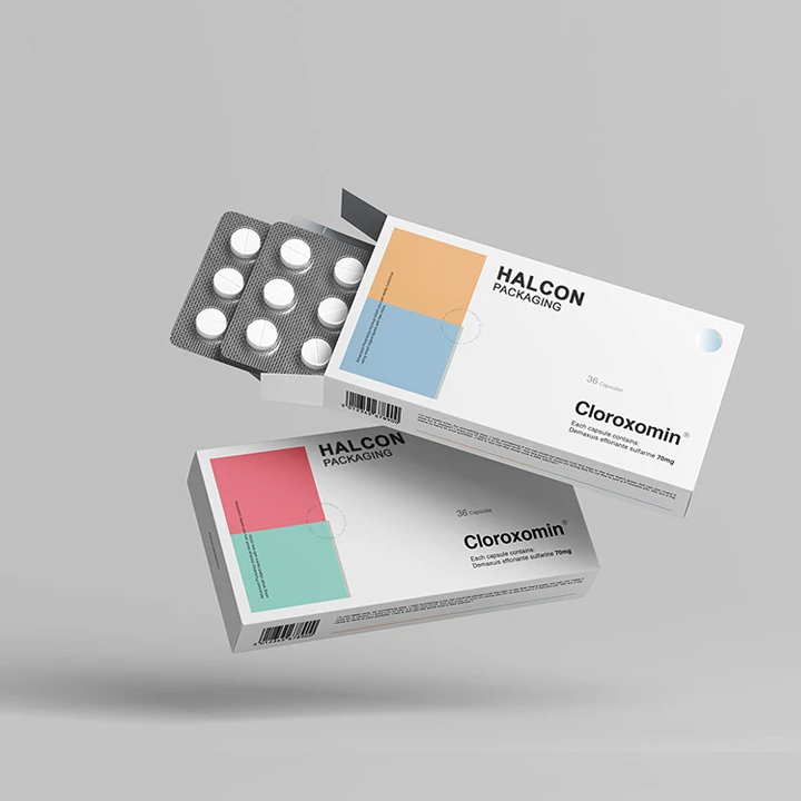 Printed blister pack boxes with compact folding design