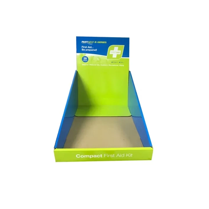 Pharma display box with upright countertop presentation