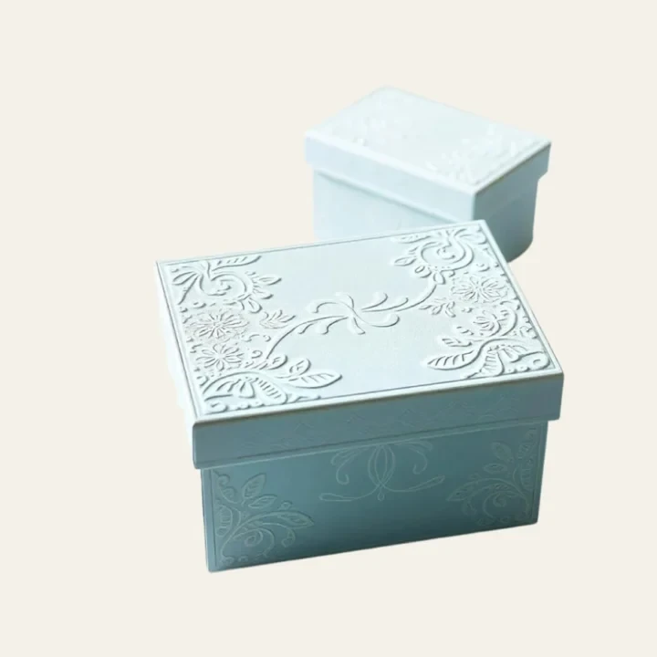 Textured embossed box with raised pattern