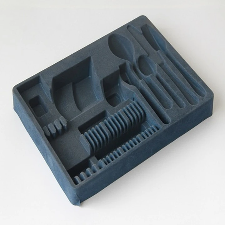 Black flocked foam tray with compartments