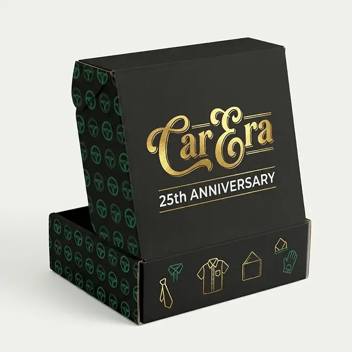 Glossy mailer box finished with metallic foil for a premium look
