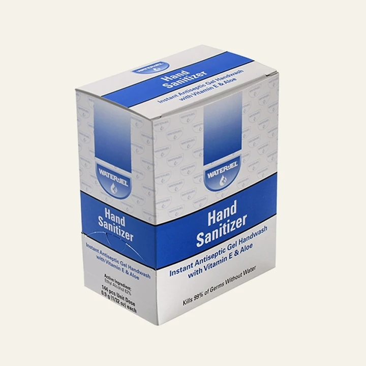 Printed sanitizer boxes with bottle-fit design