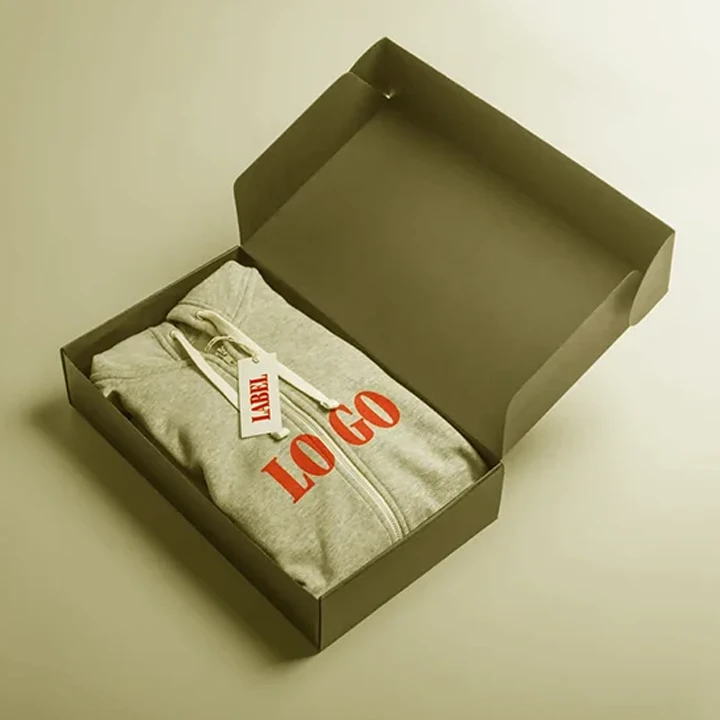 Folded hoodie and sweatshirt in box