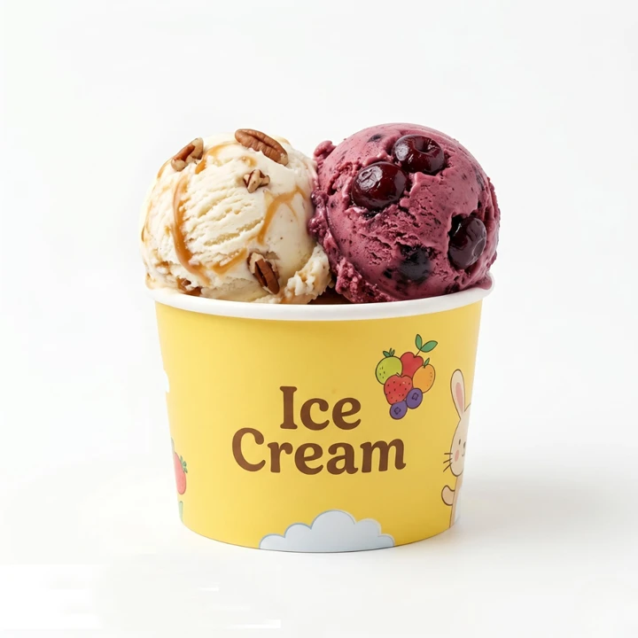 Paper cup filled with ice cream