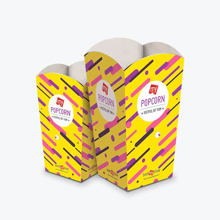 Open paper box filled with popcorn