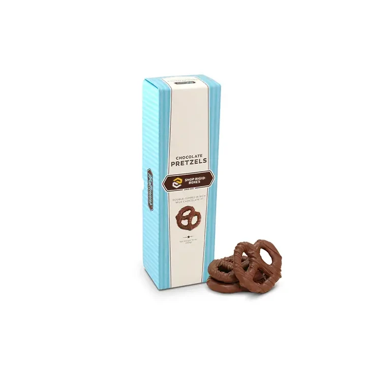 White pretzel box with secure folding lid
