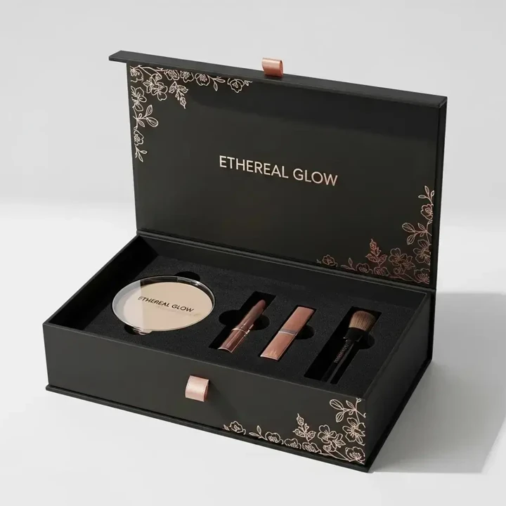 Rigid cosmetic box with fitted product insert