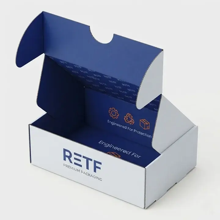 Roll-end tuck front mailer box with a secure locking flap