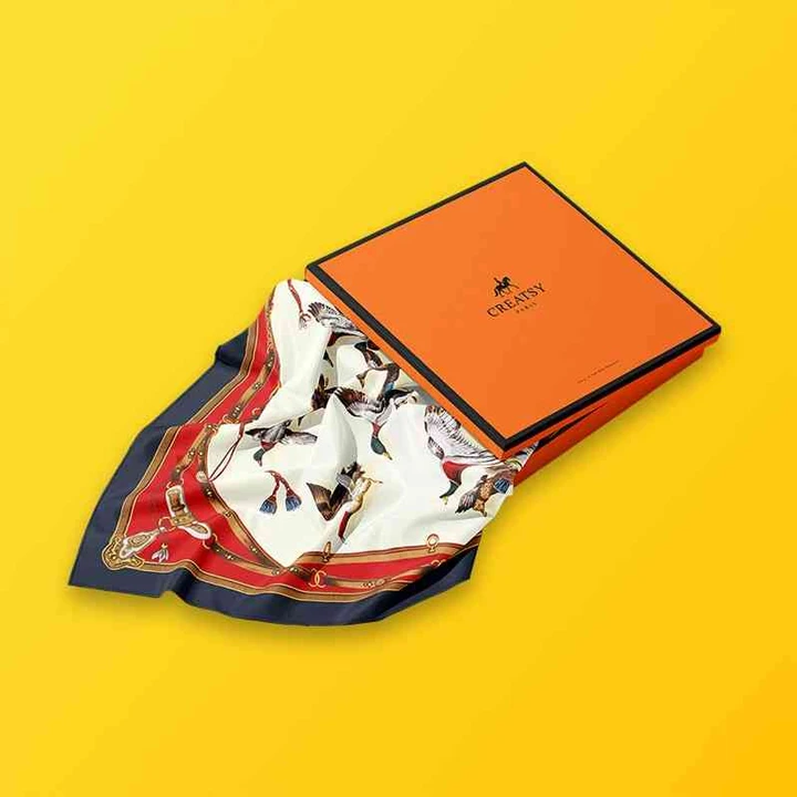 Folded scarf in slim presentation box