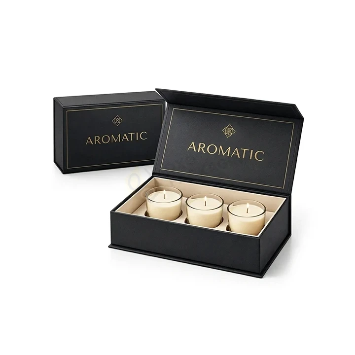 Display box showcasing a scented candle