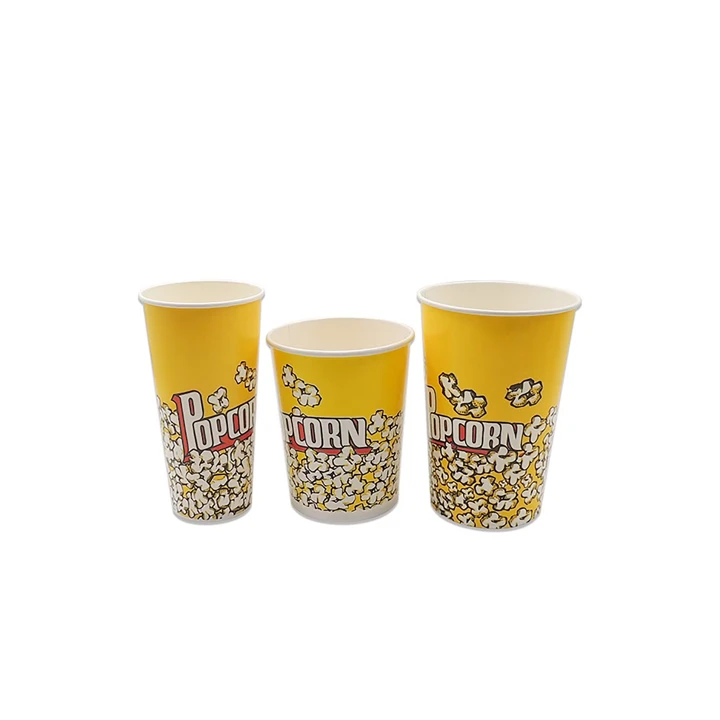 Paper cup filled with popcorn snacks