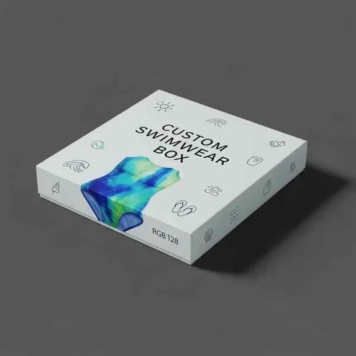 Folded swimwear inside compact presentation box