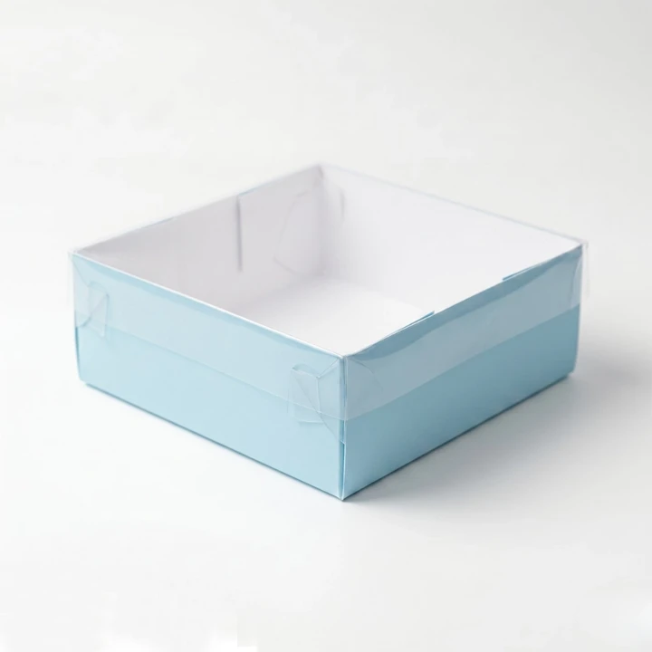 Clear translucent PVC box with visible contents